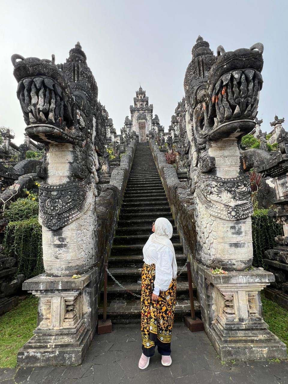 Guest on the dragon staircase at Lempuyang Temple
