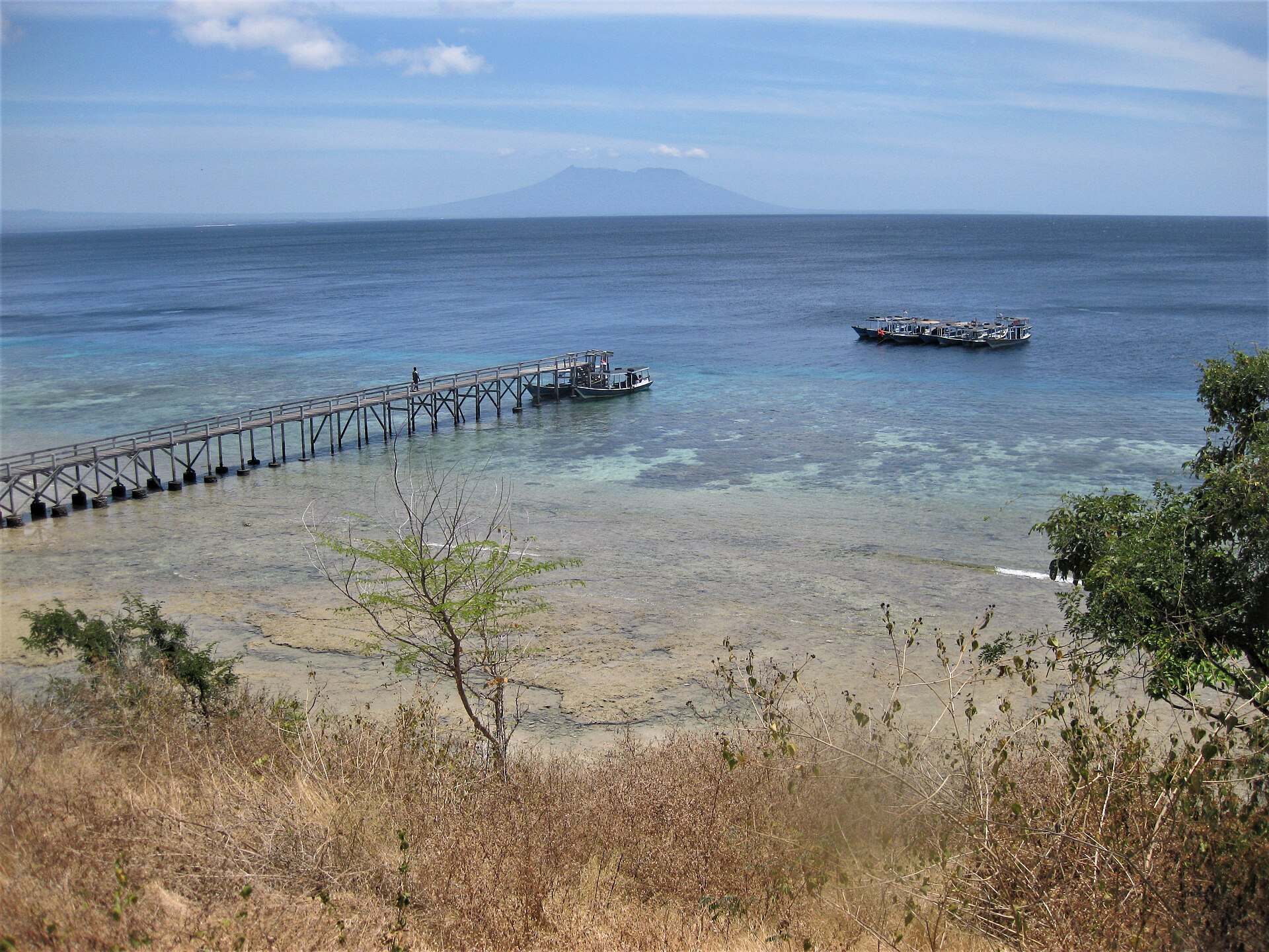 Pier and clear shallow water at Menjangan Island, West Bali National Park